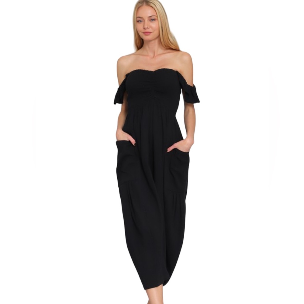 NWT Boutique | Gauze Cotton Smocked Ruffle Sleeve Jumpsuit | Small
